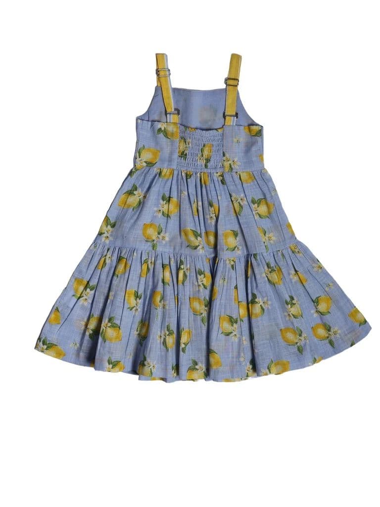 Utsa Kids Girls Blue Tiered Flared Cotton Dress - (2-8 yrs) — photo 4