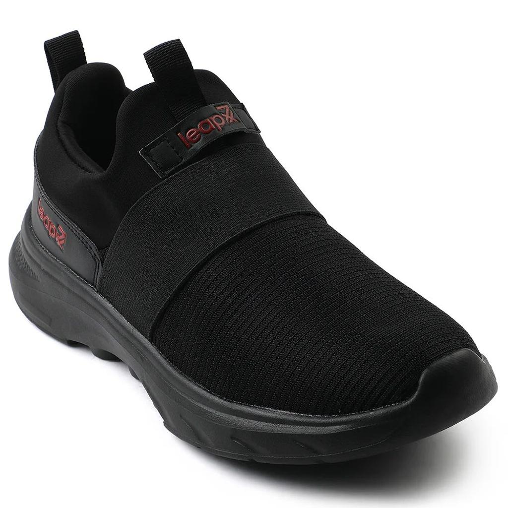 Leap7x Black Non Lacing Sports Walking Shoes For Men SENTINO By Liberty