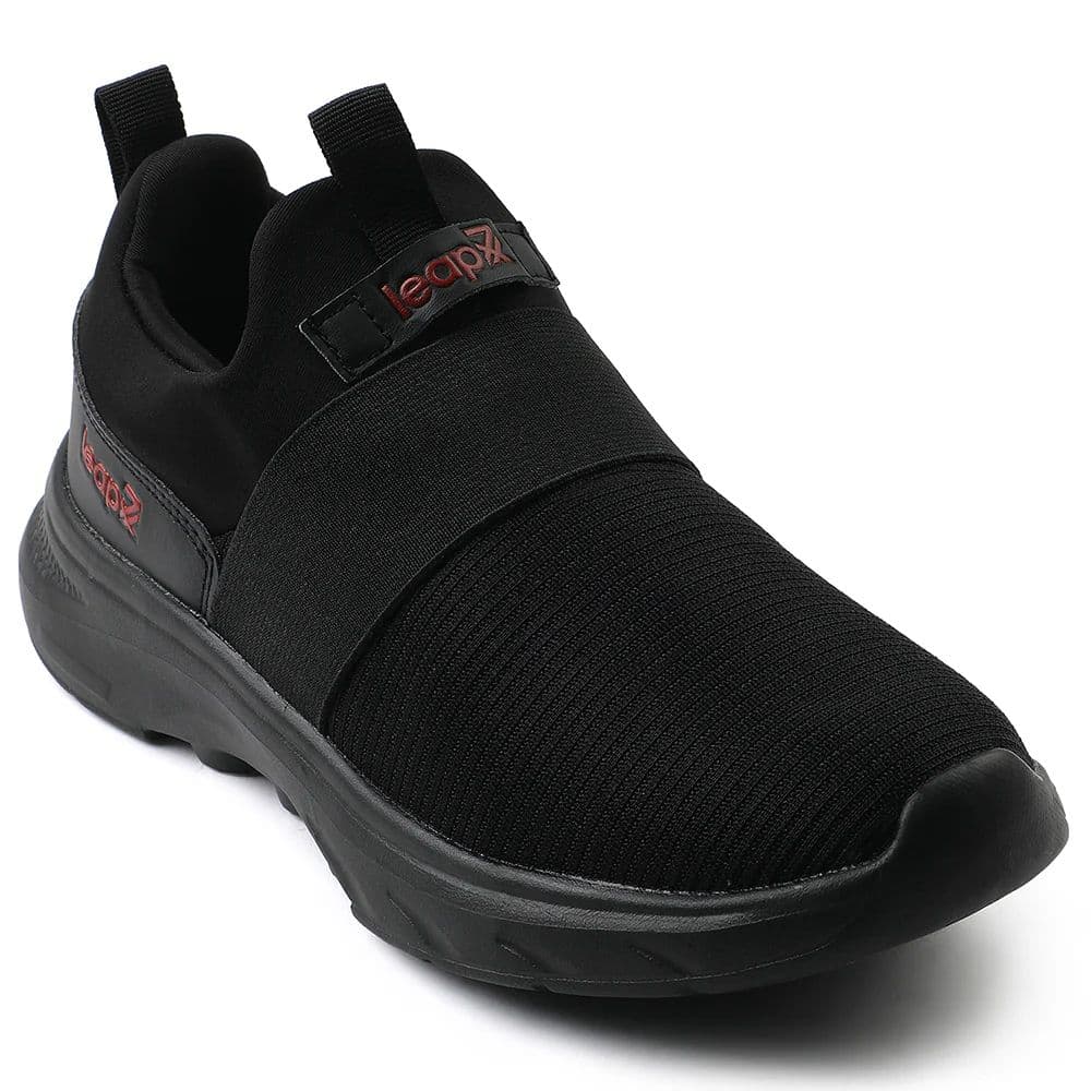 Leap7x Black Non Lacing Sports Walking Shoes For Men SENTINO By Liberty — 6/40 / Black
