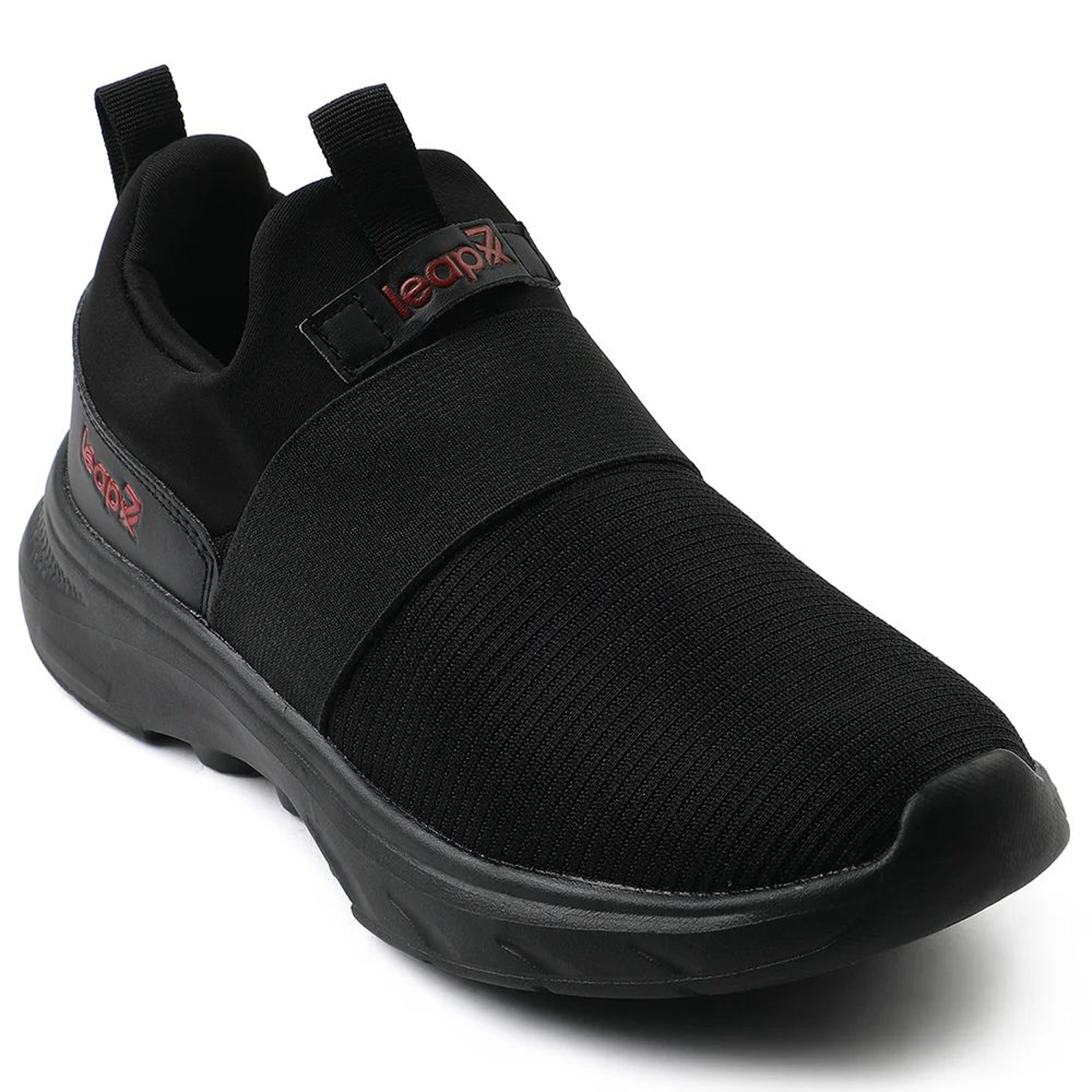 Leap7x Black Non Lacing Sports Walking Shoes For Men SENTINO By Liberty