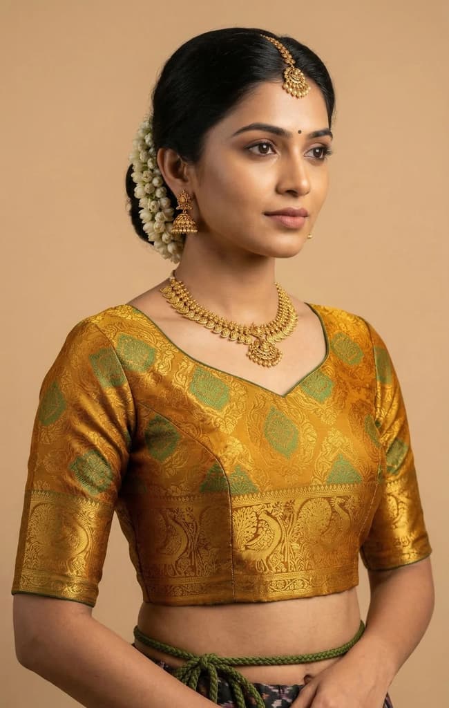 MIMOSA Women's Woven Design Kanjivaram Style Art Silk Saree with Blouse Piece - Mustard ( SA00003145MSFREE ) — photo 5