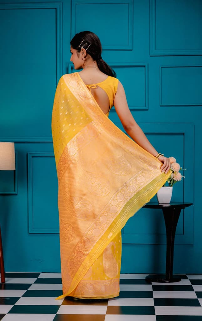 Mimosa Women's Woven Design Banarasi Style Art Silk Saree With Blouse Piece : SA00001779GDFREE — photo 6