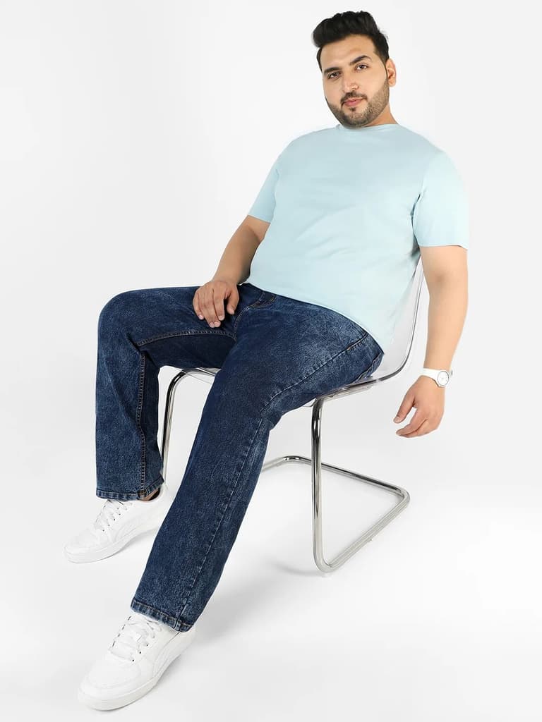 Plus Men's Dark Blue Regular Fit Washed Jeans Stretchable — photo 5