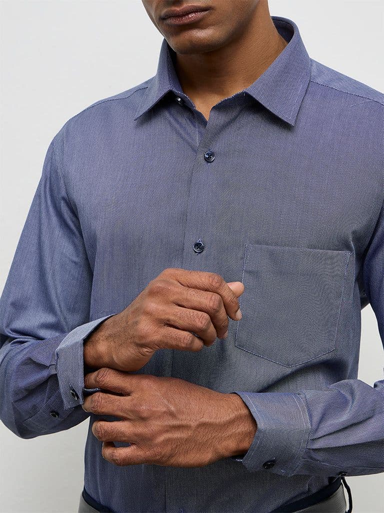 WES Formals Navy Relaxed-Fit Cotton Shirt — photo 3