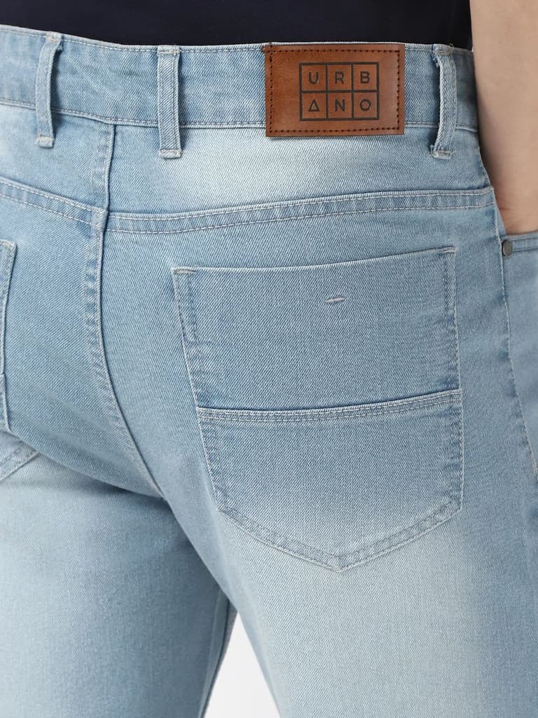 Men's Ice Blue Straight Fit Washed Jeans Stretchable — photo 7