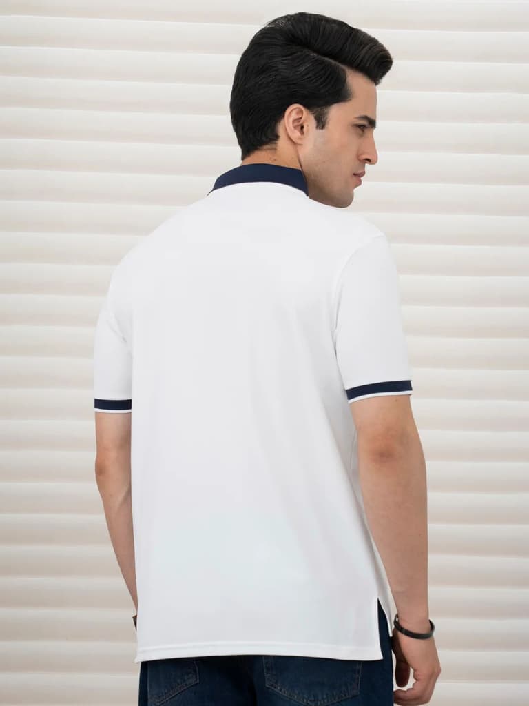 T Shirts for Men in White | Jacquard Collar Polo T Shirt — photo 3