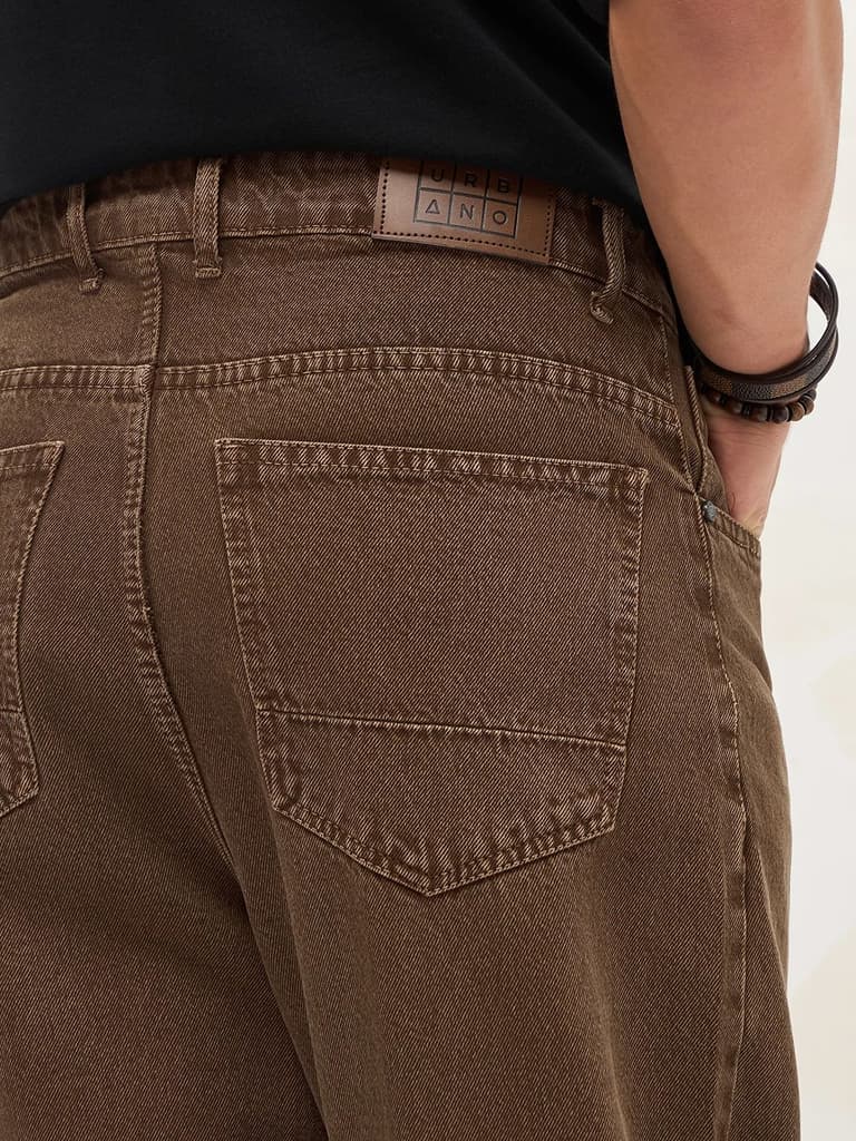 Men's Chocolate Brown Loose Baggy Fit Washed Denim Jeans Non-Stretchable — photo 6