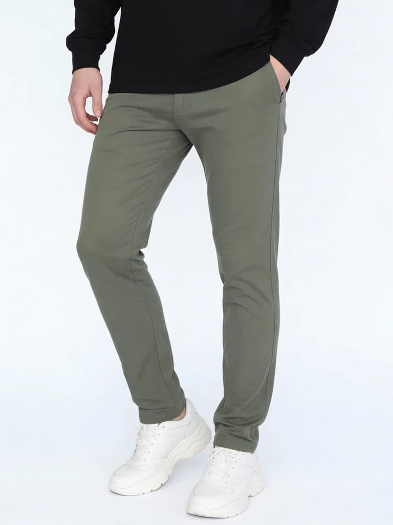 Men's Sage Green Straight Fit Mid Rise Cotton Casual Chinos Trousers Stretch — 28 / Sage Green
