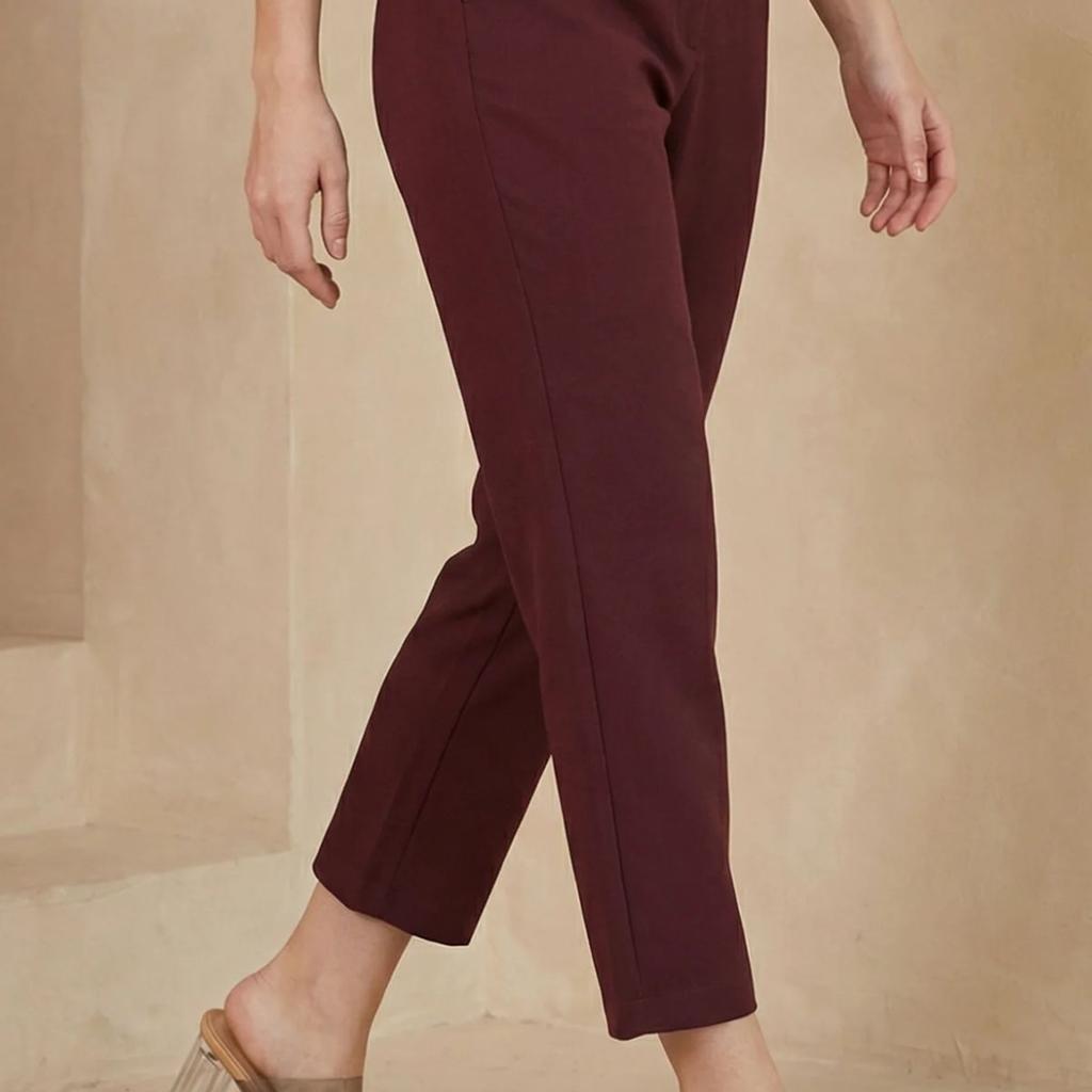 Maroon Solid Rayon Straight Fit Pants