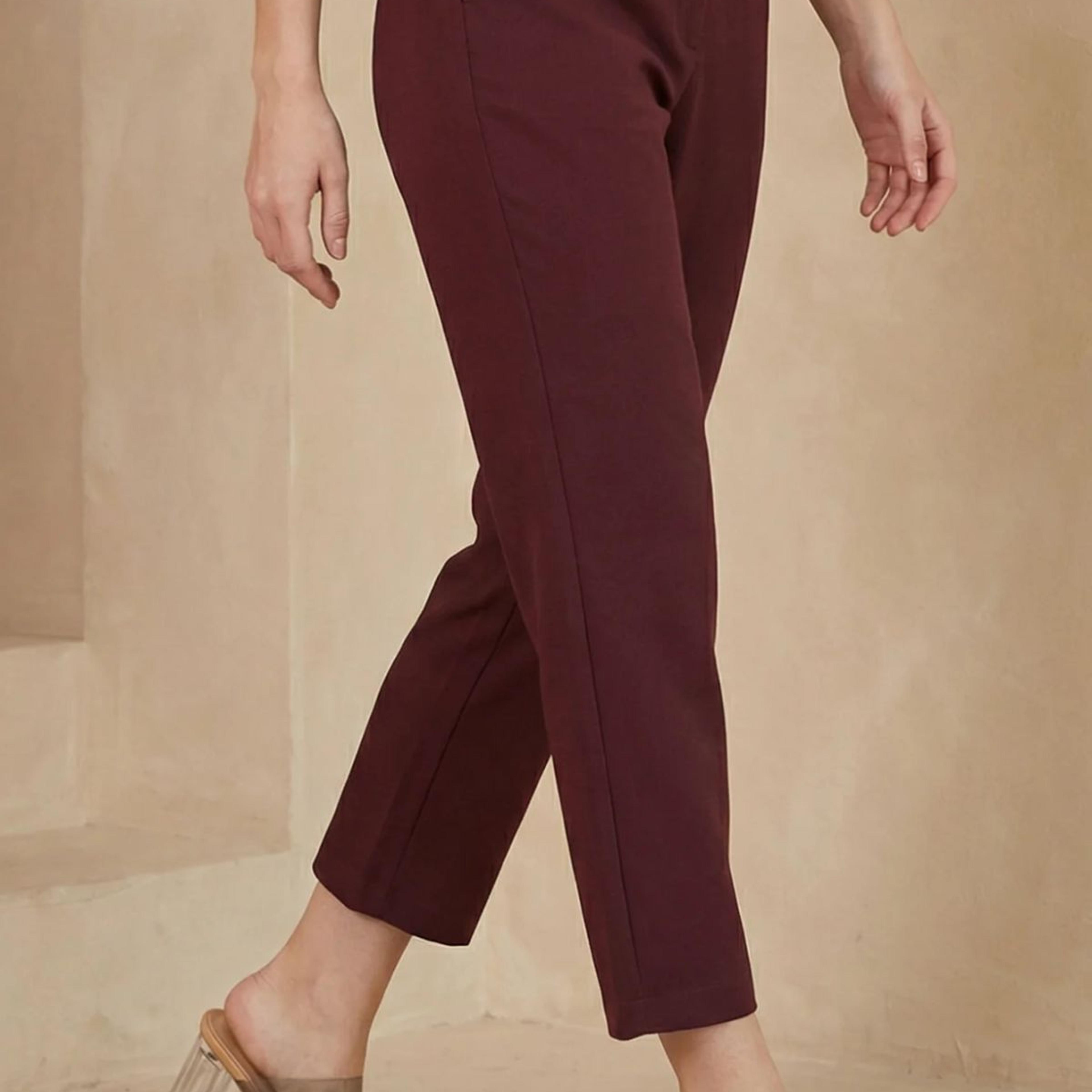 Maroon Solid Rayon Straight Fit Pants