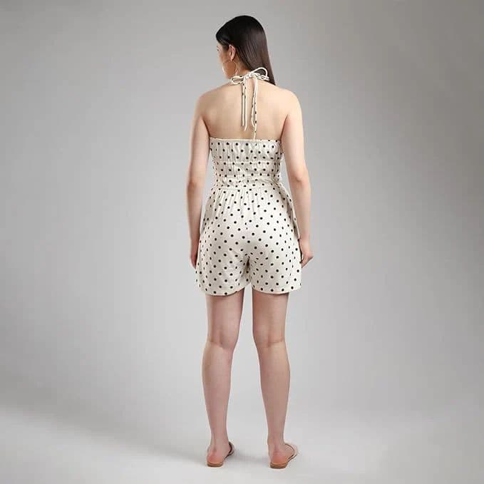 Women’s Polka Dot Halter Romper – Sleeveless V-Neck Elastic Waist — photo 8