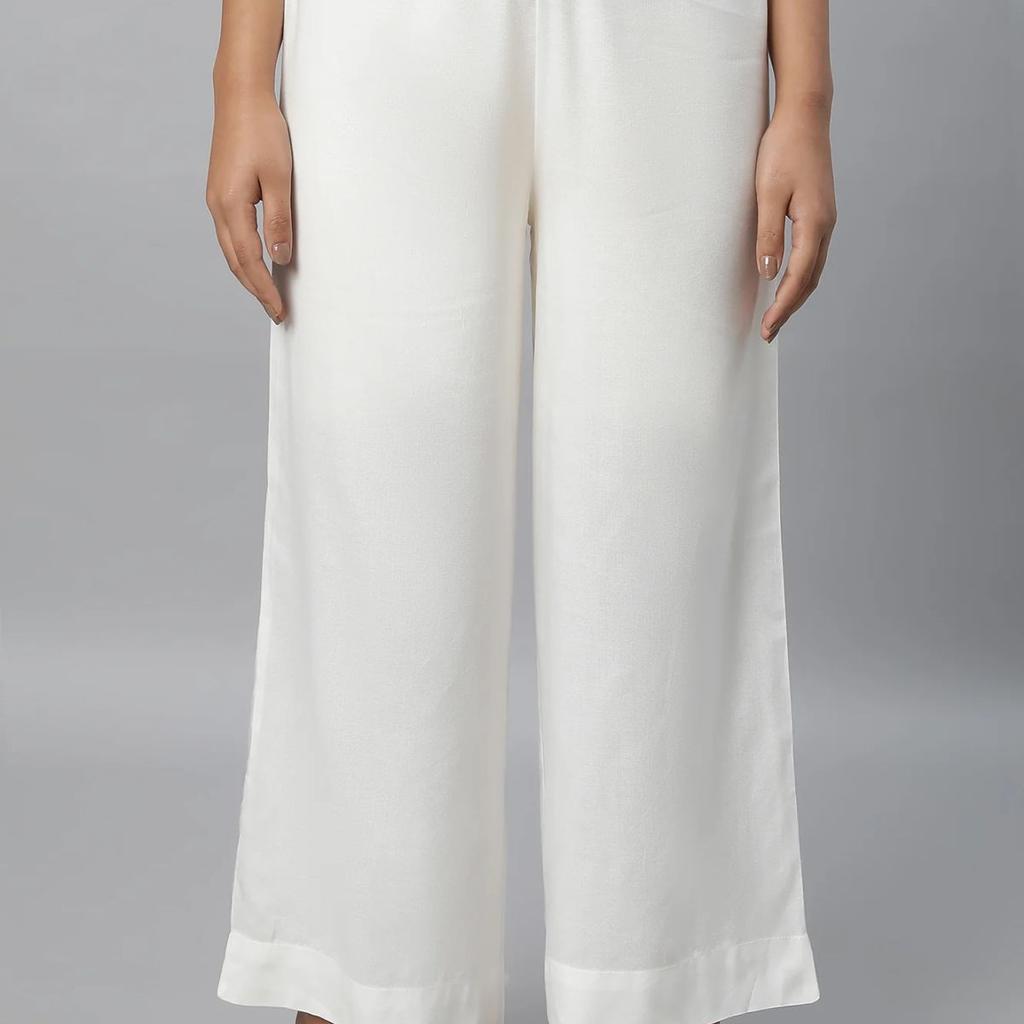 Off White Straight Liva Women Palazzos