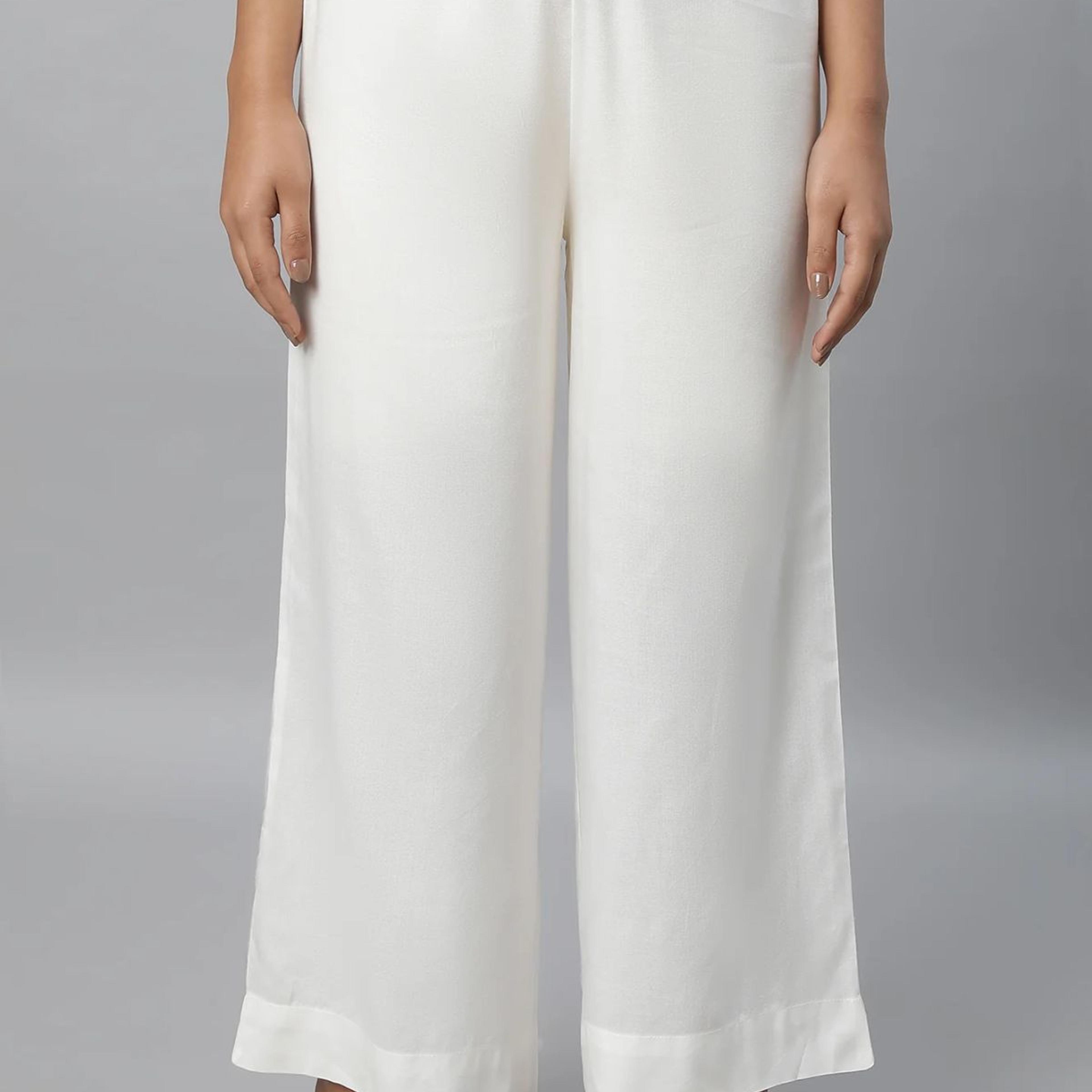 Off White Straight Liva Women Palazzos