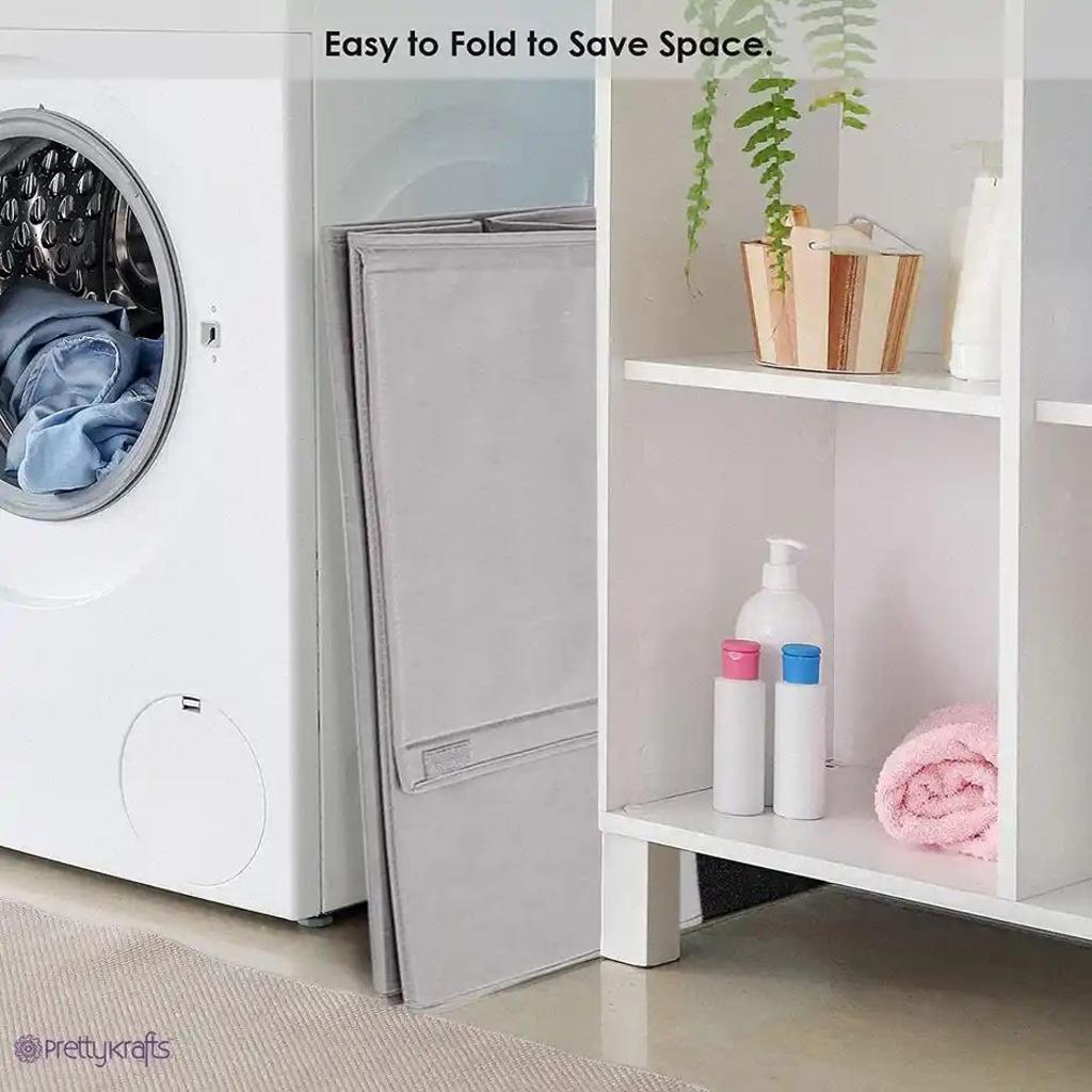 PrettyKrafts 75 L Foldable Laundry Basket L1113 | Cloth Storage Hamper with Lid & Handles | Grey - Large