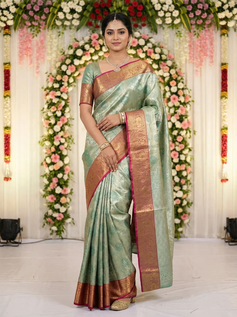 MIMOSA Women's Woven Design Kanjivaram Style Art Silk Saree with Blouse Piece - Rama (SA00002476RMFREE) — photo 3