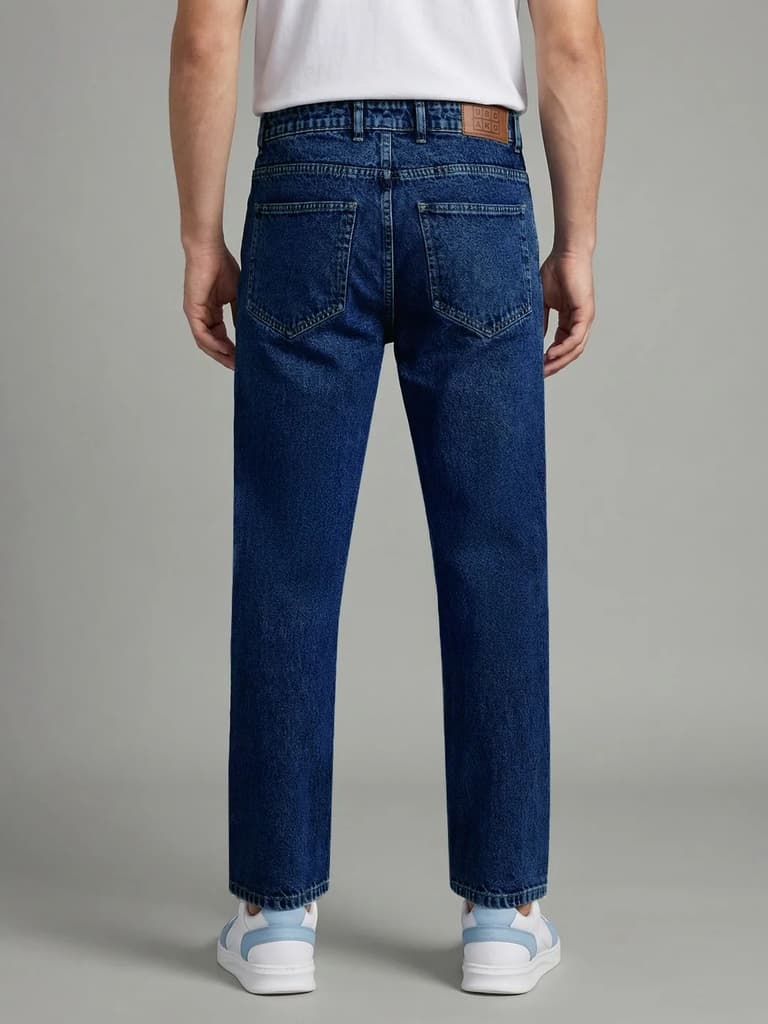 Men's Dark Blue Relaxed Fit Washed Denim Jeans Non-Stretchable — photo 3