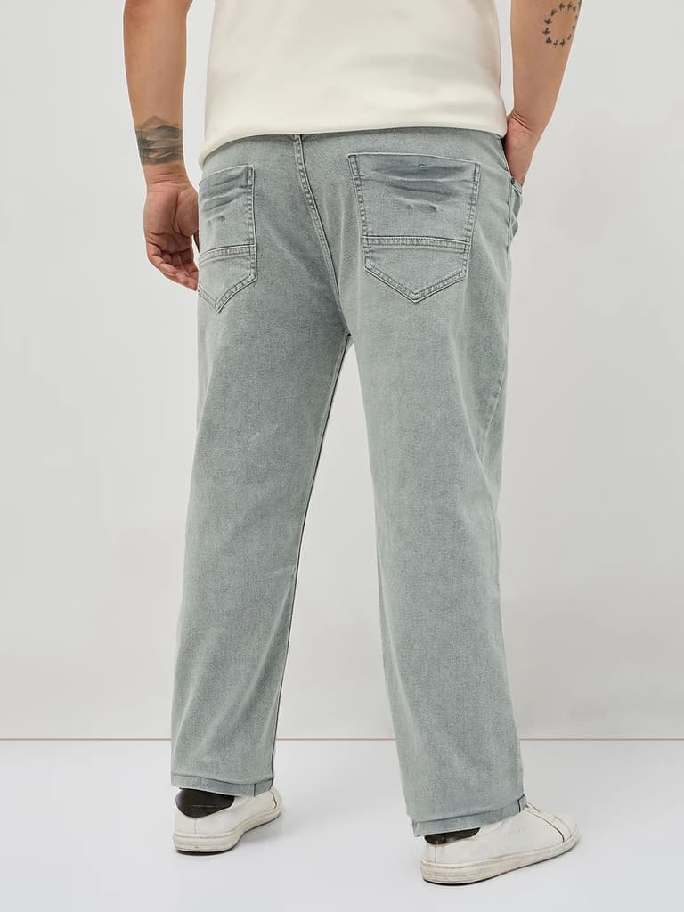 Plus Men's Ice Grey Regular Fit Acid Washed Denim Jeans Stretchable — photo 3