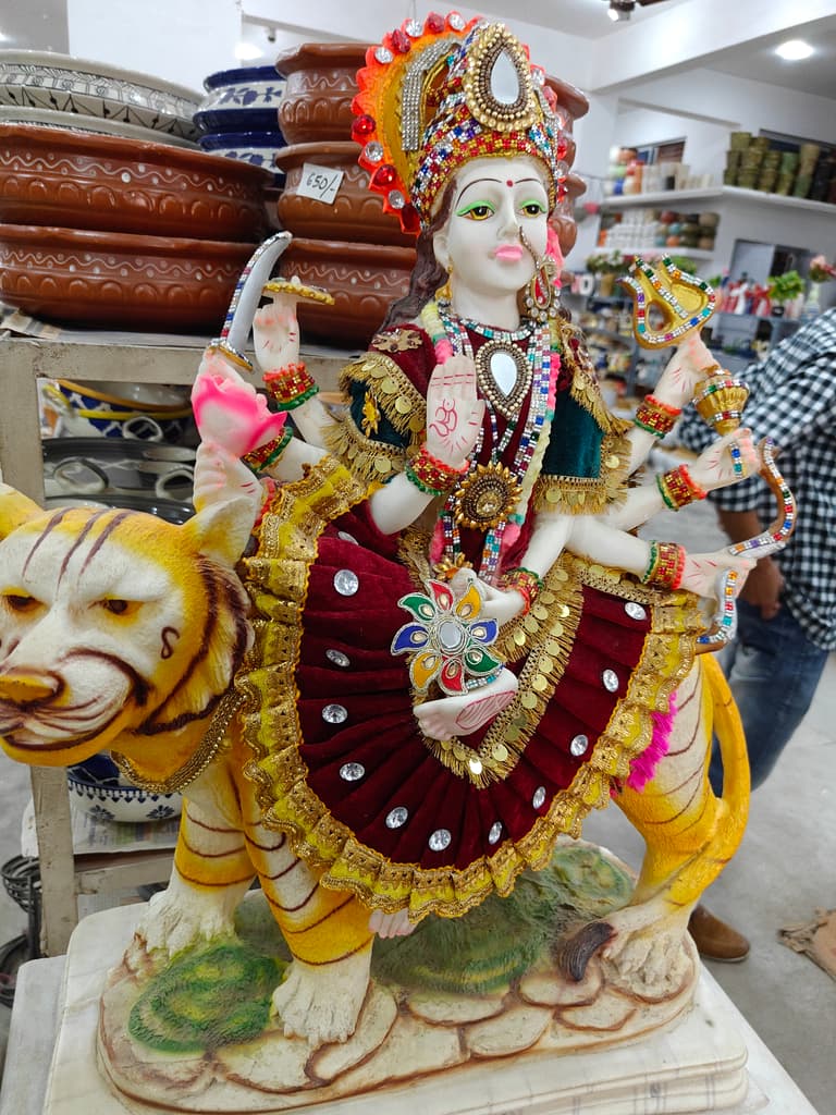 Hindu Goddess Statue | Wooden | Gold | Red