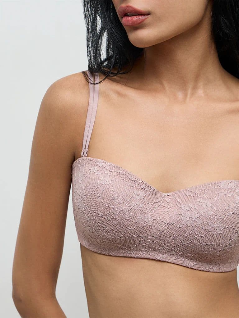 Superstar Dusty Mauve Lace-Detailed Padded Bra — photo 3