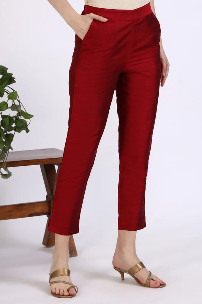 Maroon Solid Yarn Dyed Trousers — photo 3