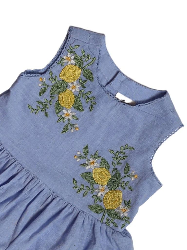 Utsa Kids Girls Blue Embroidered Cotton Peplum Top - (2-8 yrs) — photo 5