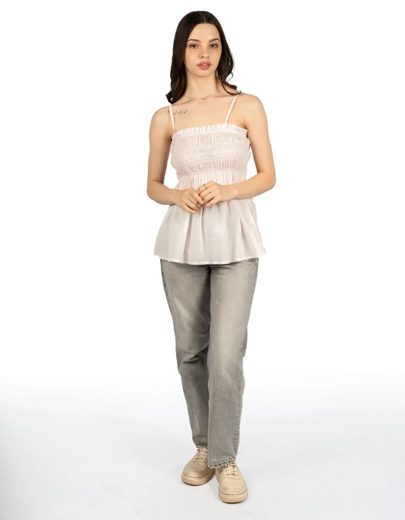 Pink Solid Cotton Cambric Fit & Flare Tube Top — photo 6
