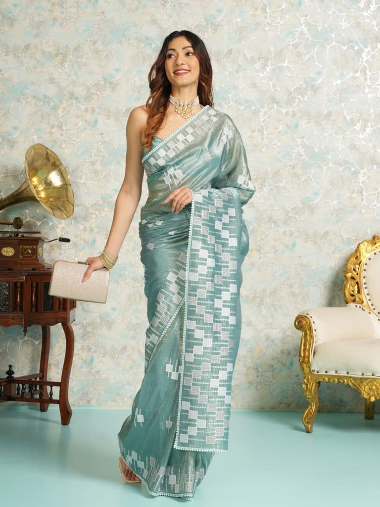 Mimosa Women's Woven Design Banarasi Style Tissue Crush Saree With Blouse Piece : SA00002009SFFREE — photo 5