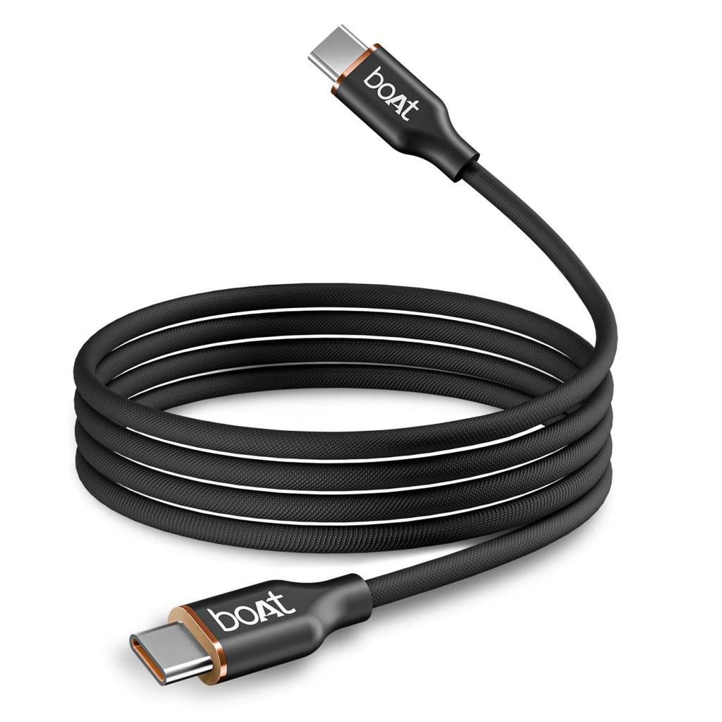 boAt Type C C800 Magna Cable | Charging Cable with 3A Fast Charging, Tangle-free Cable, 480 Mbps Data Sync, 10,000+ Bends Lifespan — Black