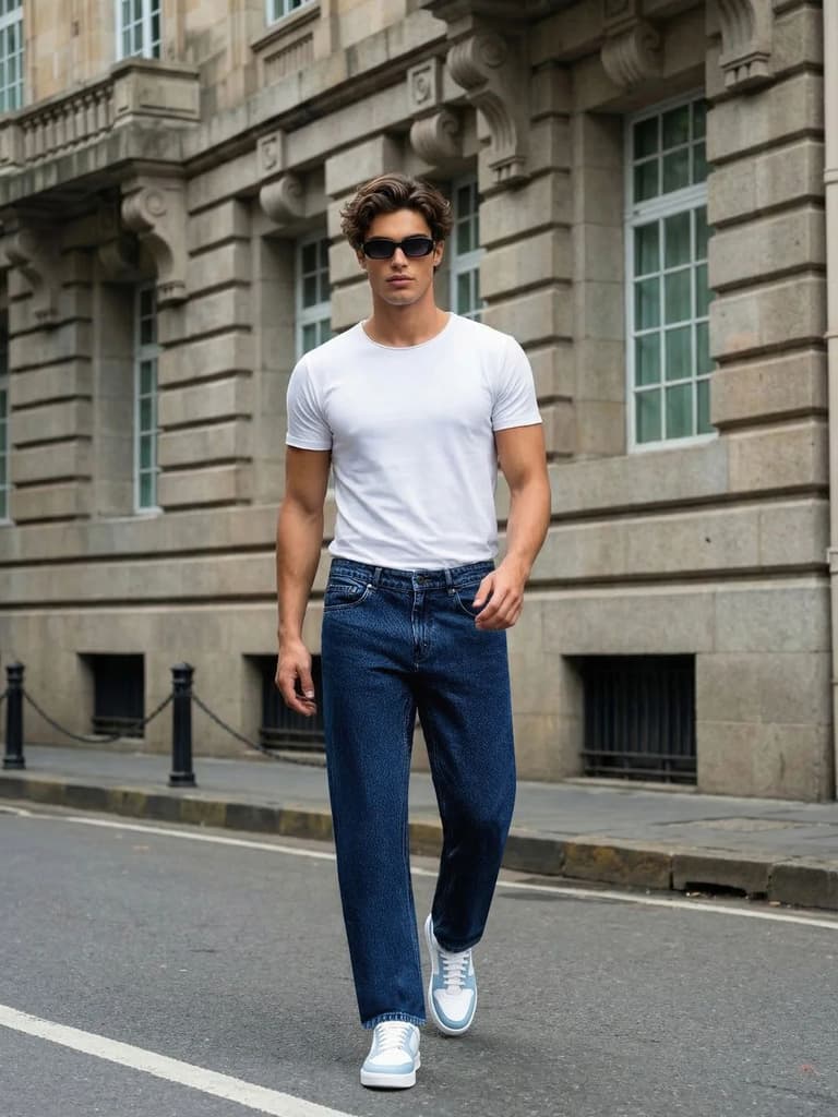Men's Dark Blue Relaxed Fit Washed Denim Jeans Non-Stretchable — photo 4
