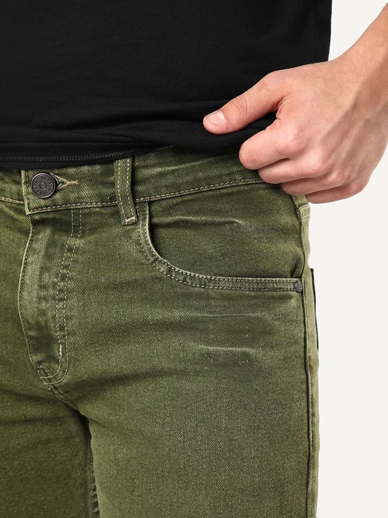 Men's Light Green Regular Fit Acid Washed Denim Jeans Stretchable — photo 5