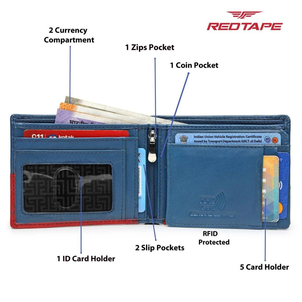 Men’s L.Blue Red Colorblocked Genuine Leather Wallet — photo 7