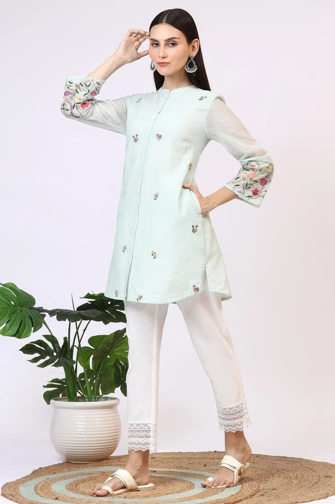 Mint Green Floral Embroidered Kota Tunic — photo 4