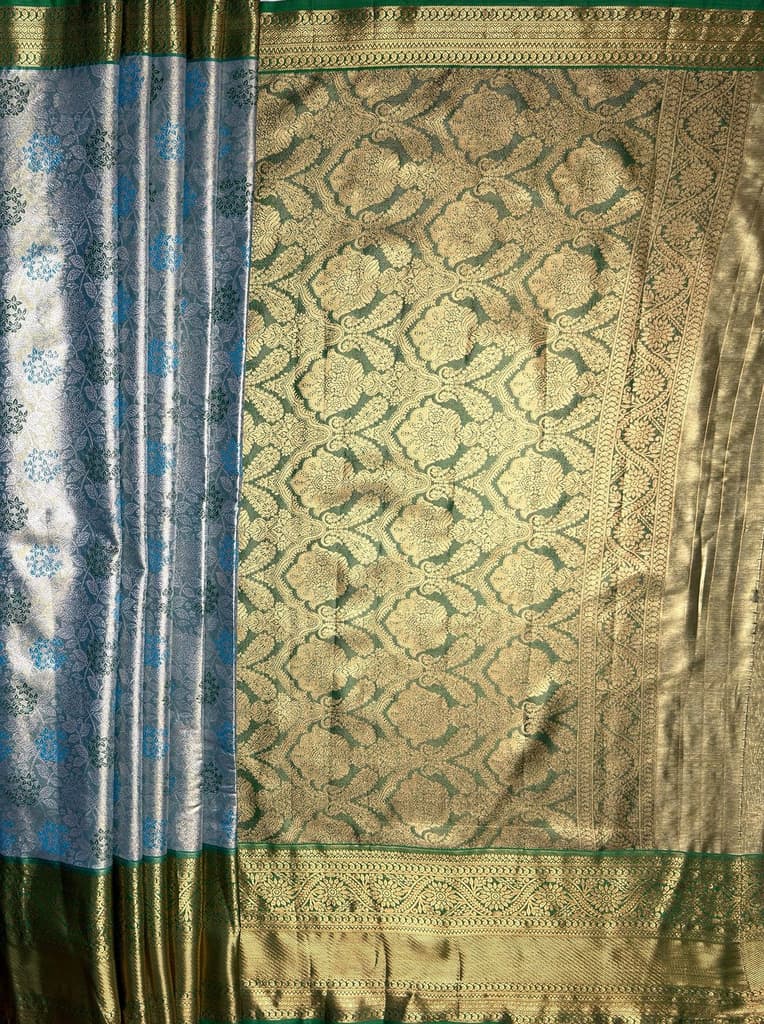 MIMOSA Women's Woven Design Kanjivaram Style Tissue Art Silk Saree with Blouse Piece - Saffire ( SA00002922SFFREE ) — photo 5
