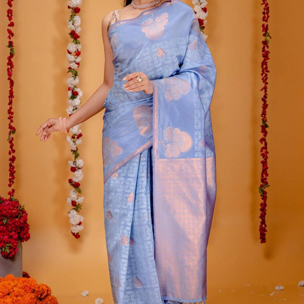 Mimosa Women's Woven Design Kanjivaram Style Art Silk Saree With Blouse Piece : SA00001762ANFREE