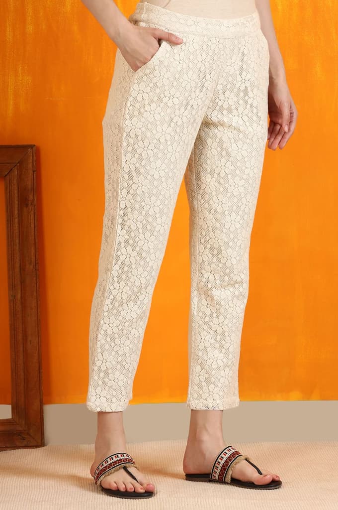 Off-White Cotton Lace Trouser Pants — photo 4