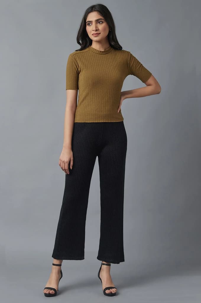 Black Solid Boot Cut Palazzo With Elasticated Waist — photo 5