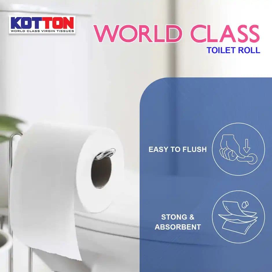 Kotton Toilet Roll - 2 Ply -100% Virgin Pulp/Paper, Pack of 6, 230 sheets — photo 2