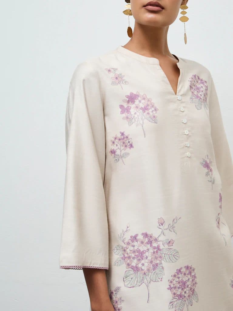 Zuba Beige Floral Pattern Straight Kurta — photo 3