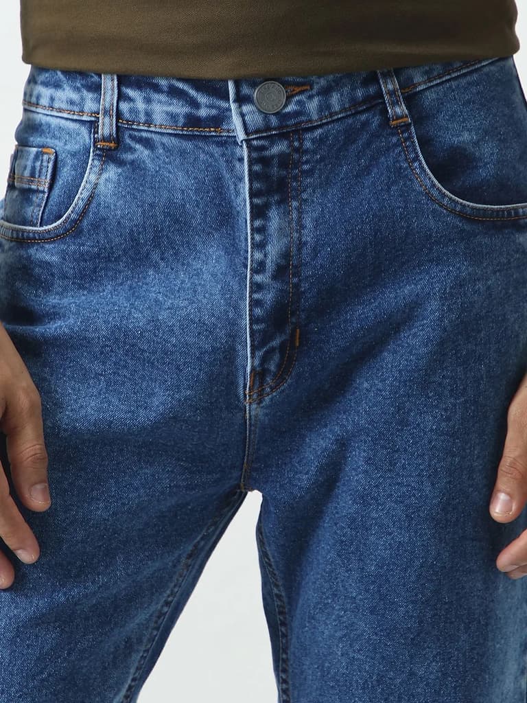 Men's Blue Slim Fit Washed Denim Jeans Stretchable — photo 5