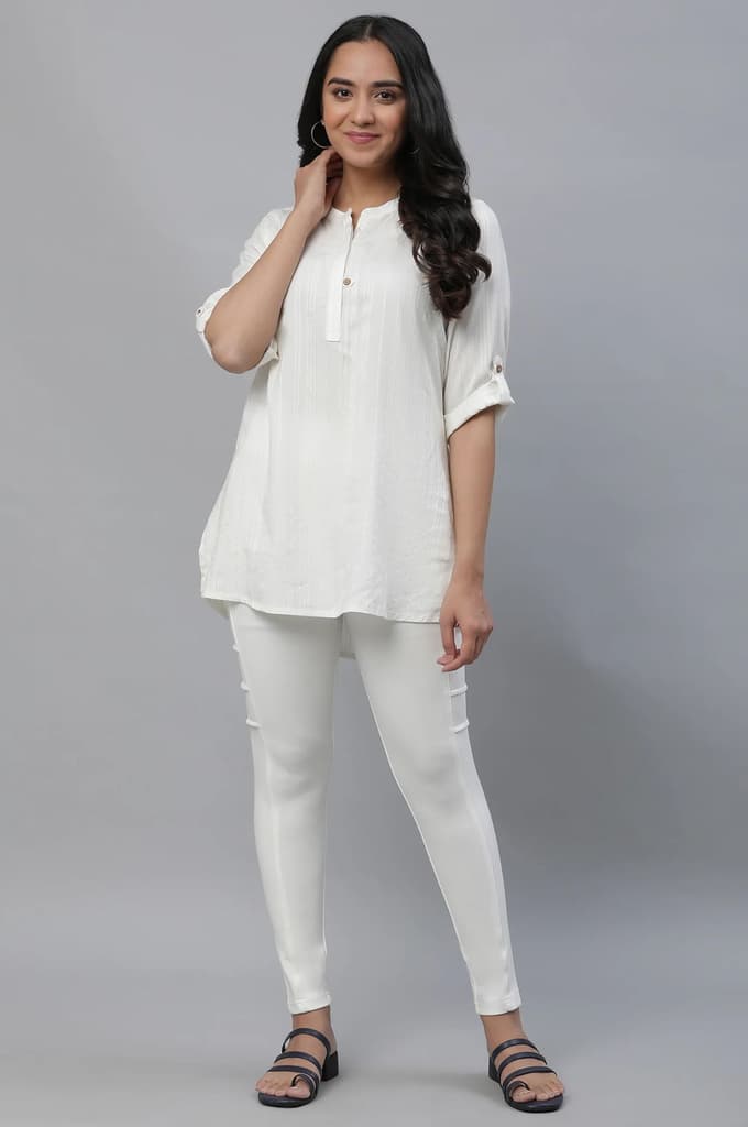 White Solid Skinny Fit Yoga Tights With Side Pockets — photo 5