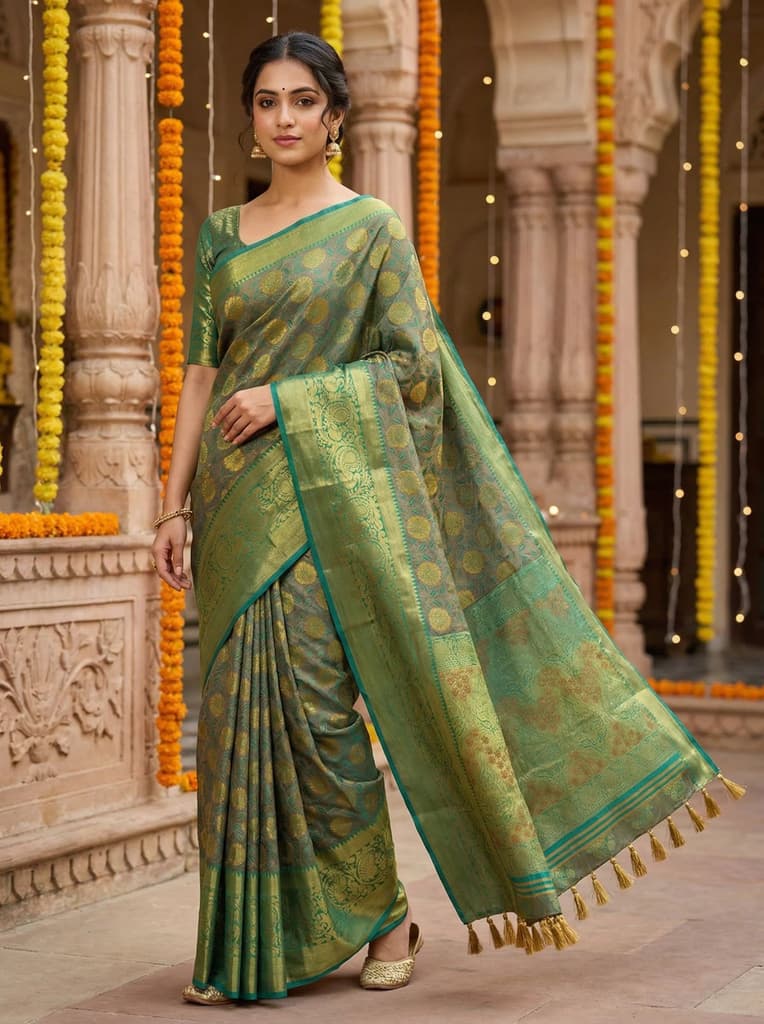 MIMOSA Women's Woven Design Kanjivaram Style Art Silk Saree with Blouse Piece - Rama ( SA00003146RMFREE ) — Default Title