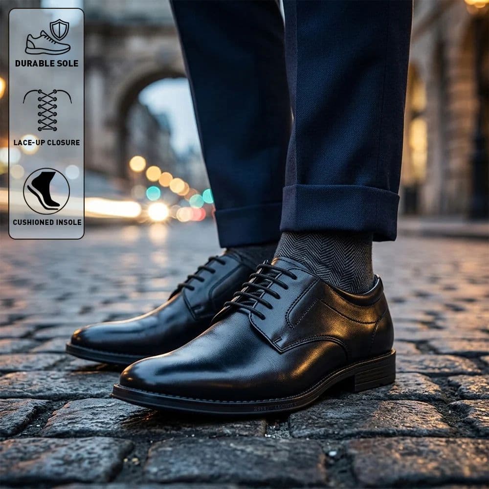 Fortune HML-86E Black Formal Lacing Derby Shoes for Men by Liberty — photo 3