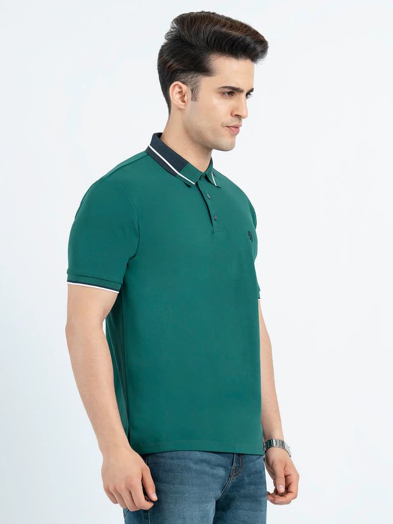 T Shirts for Men in Forest Green | Jacquard Collar Polo T Shirt — photo 6