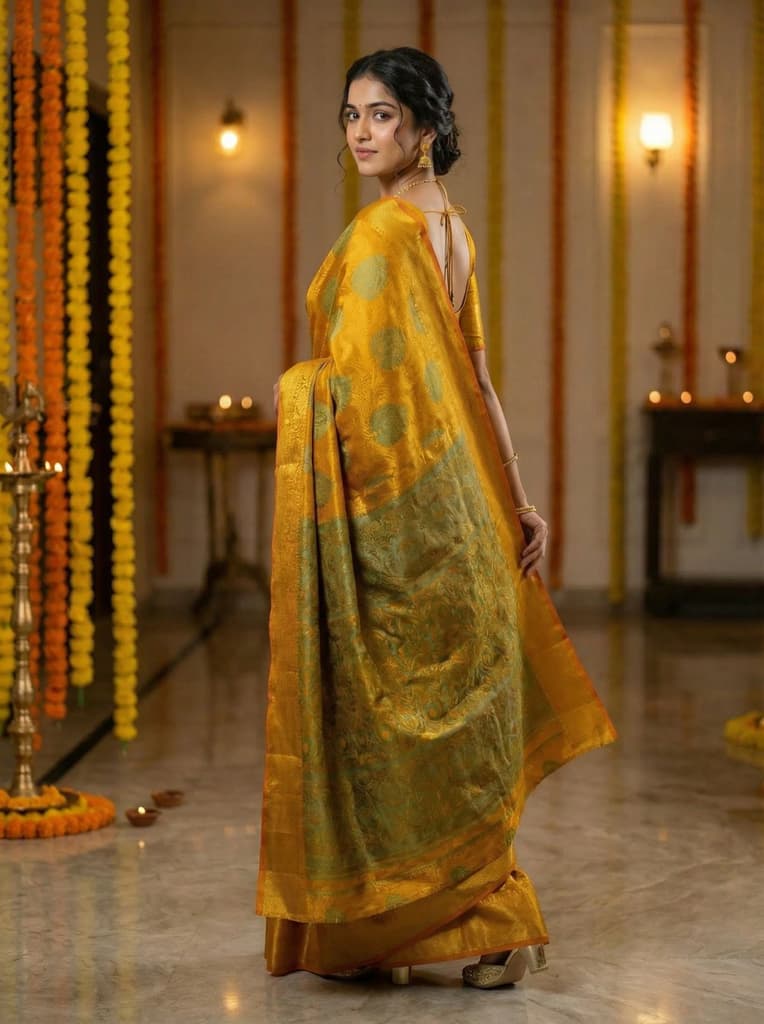 MIMOSA Women's Woven Design Kanjivaram Style Art Silk Saree with Blouse Piece - Mustard ( SA00003145MSFREE ) — photo 3