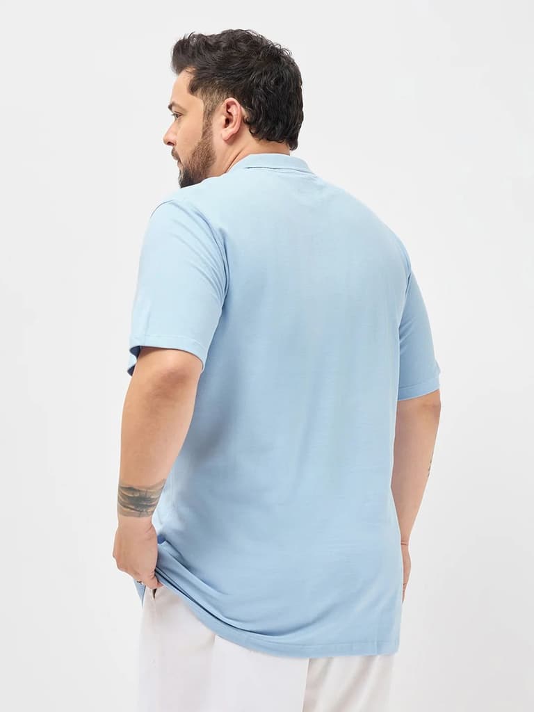 Plus Men's Light Sky Blue Solid Regular Fit Half Sleeve Cotton Polo T-Shirt — photo 3