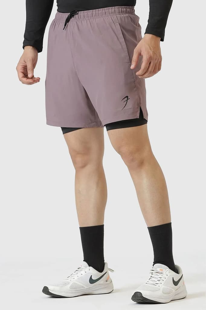 2 in 1 Compression Shorts Mauve — S