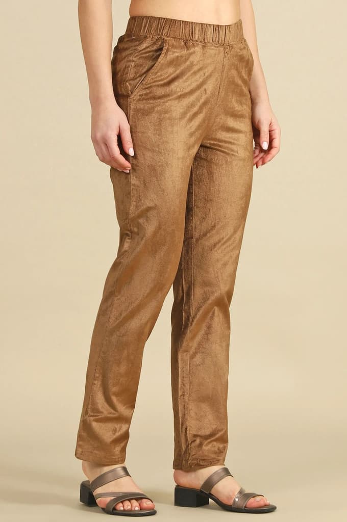 Gold Solid Straight Fit Cotton Pants — photo 6