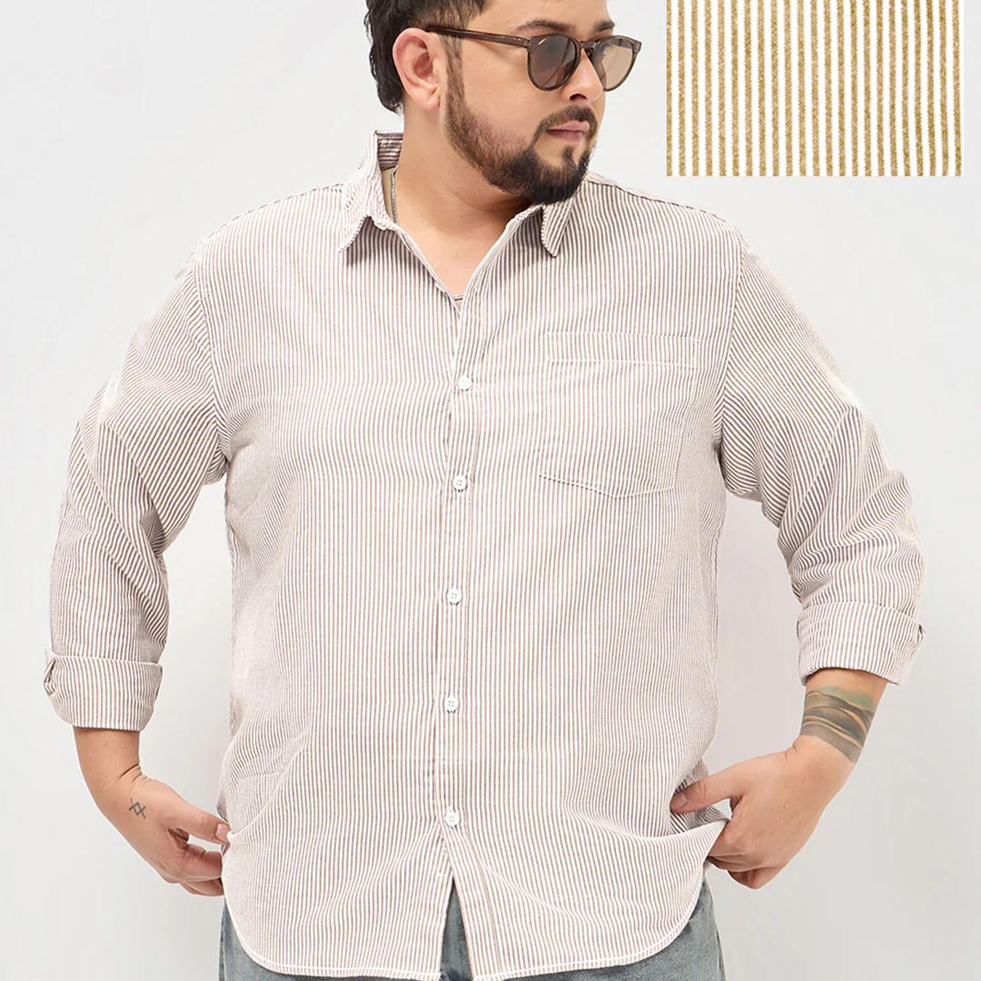 Plus Men's Rust Cotton Full Sleeve Regular Fit Casual Striped Shirt