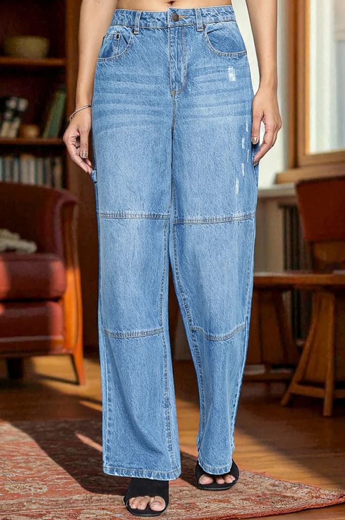 Light Blue Pure Cotton Flared Denim Pants with YKK Zipper — photo 2