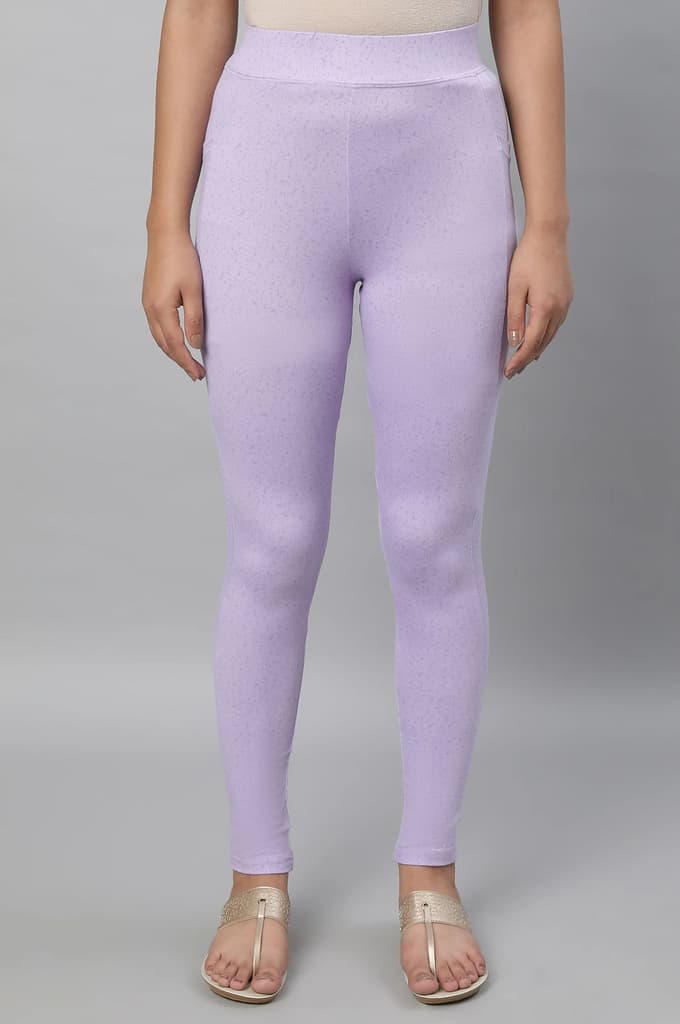 Purple Printed Skinny Fit Yoga Tights With Elasticated Waistband